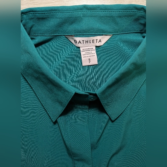 Athleta Emerald Green Teal Sleeveless Collared Button-Up Everlasting Tank Office - Picture 10 of 12